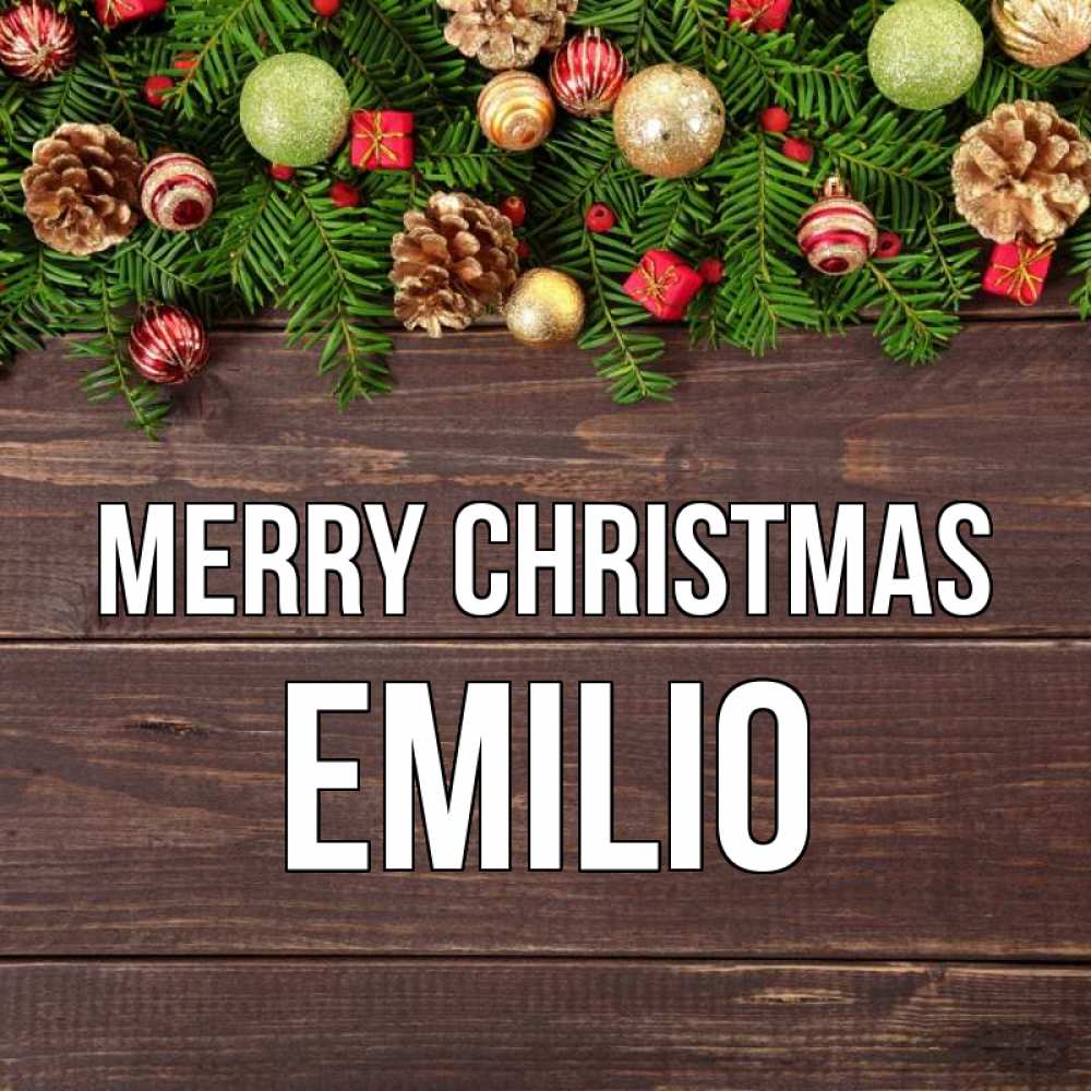 Greetings card с именем, Emilio Merry Christmas с рождеством Greetings with text for free download 