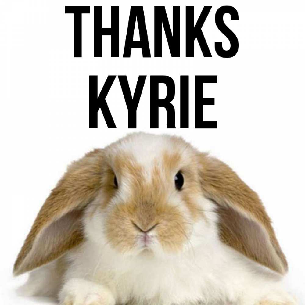 Greetings card с именем, Kyrie Thanks коричнево белый заяц Greetings with text for free download 