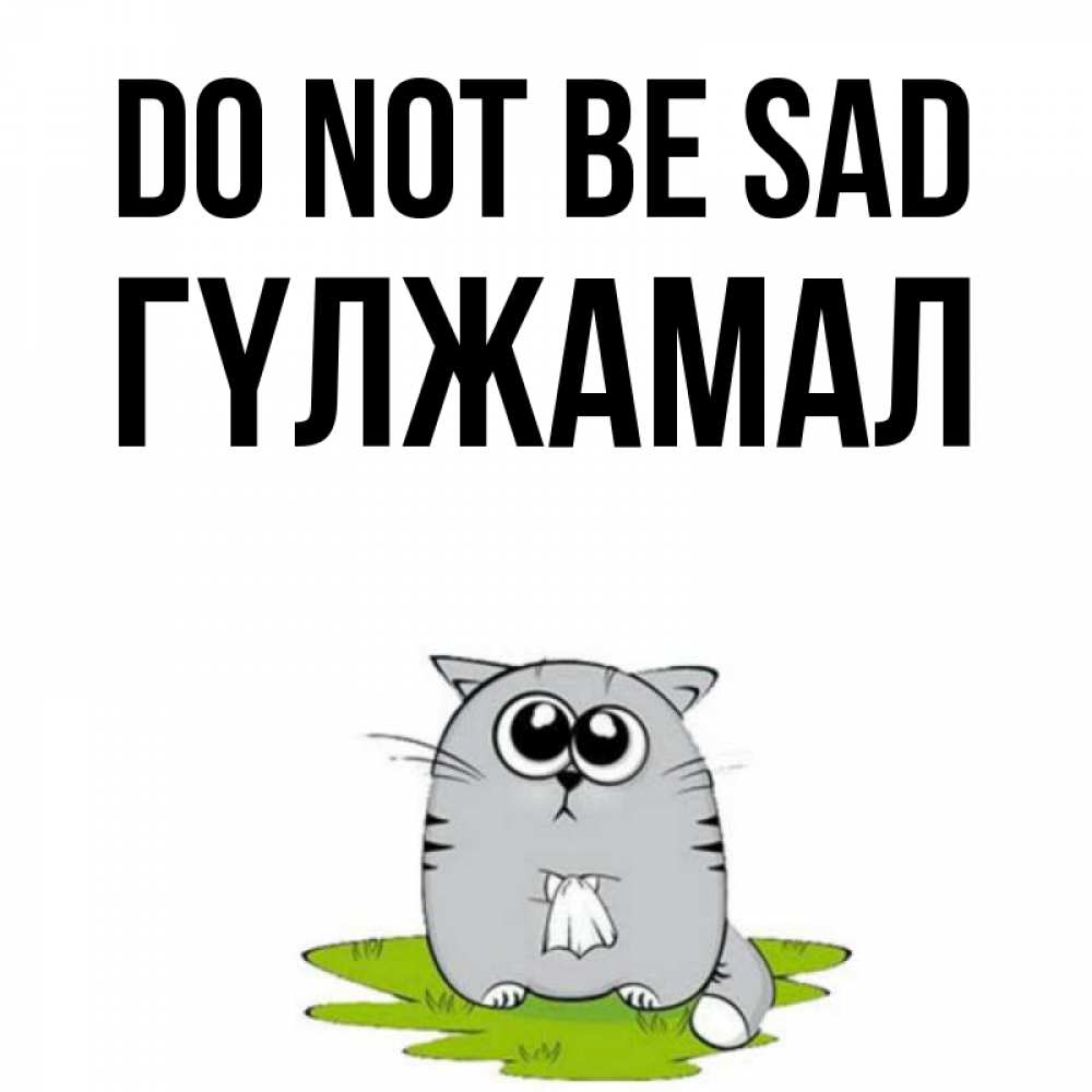 Greetings card с именем, ГҮЛЖАМАЛ Do not be sad грустный котяра Greetings with text for free download 