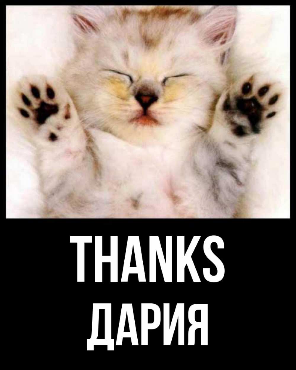 Greetings card с именем, ДАРИЯ Thanks маленький котенок Greetings with text for free download 