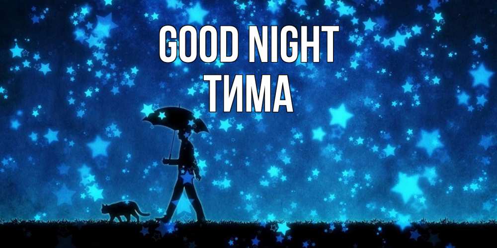 Greetings card с именем, Тима Good night ночные прогулки с котом под звездами Greetings with text for free download 
