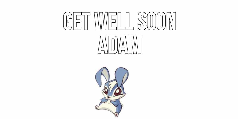 Greetings card с именем, Adam Get well soon серый заяц на открытке про выздоравление Greetings with text for free download 