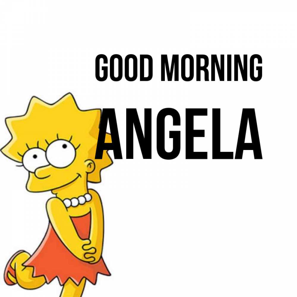 Greetings card с именем, Angela Good morning в платье и ожерелье Greetings with text for free download 