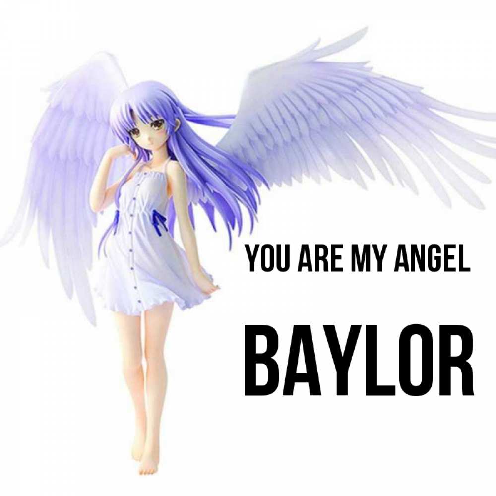 Greetings card с именем, Baylor You are my angel девушка ангел с фиолетовыми крыльями Greetings with text for free download 