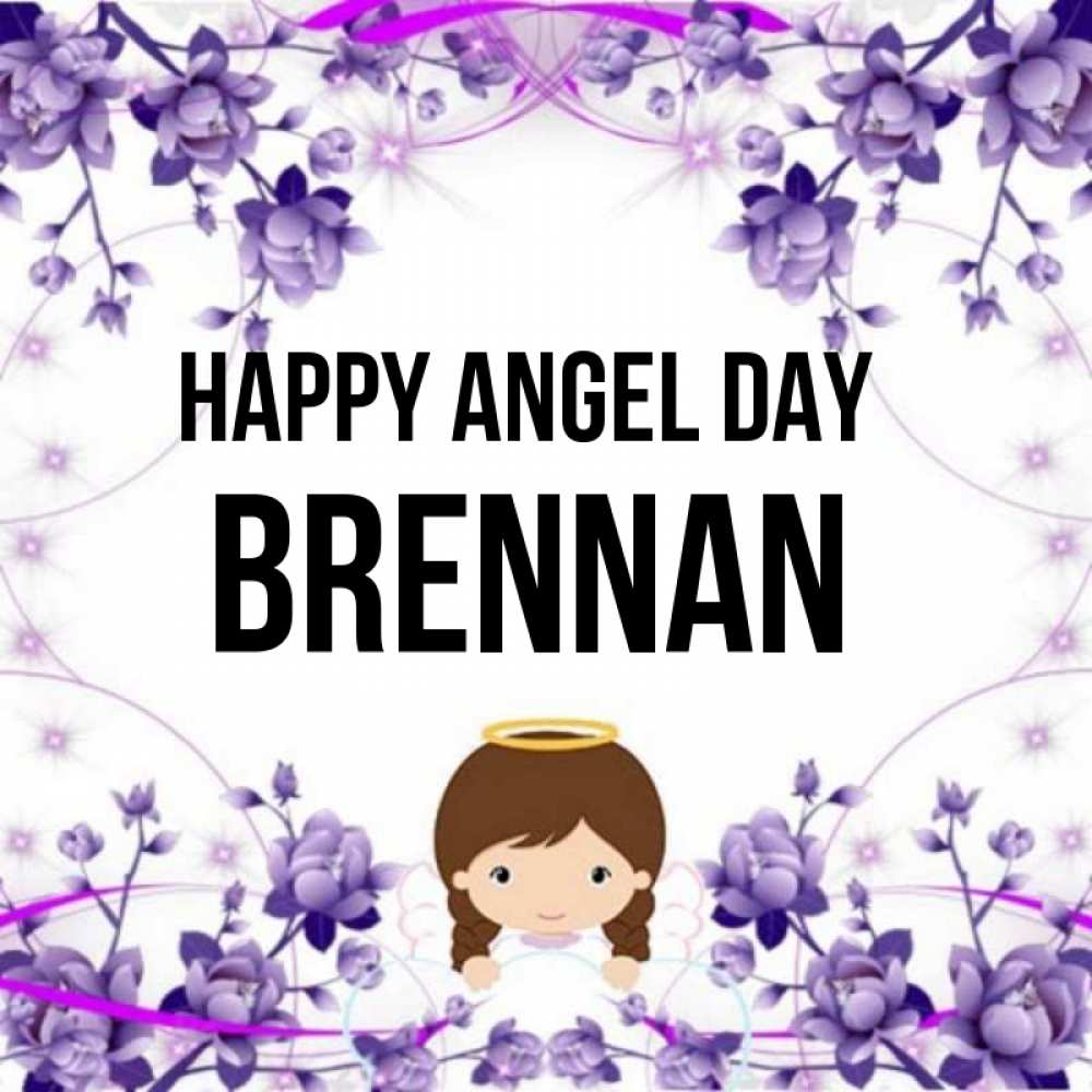 Greetings card с именем, Brennan happy angel day с именинами в рамочке Greetings with text for free download 