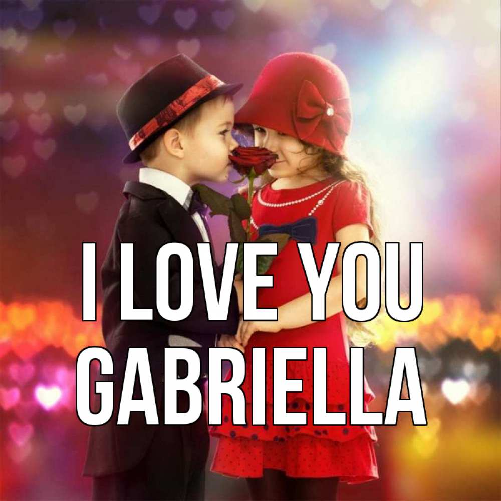 Greetings card с именем, Gabriella I love you черное и красное и роза Greetings with text for free download 