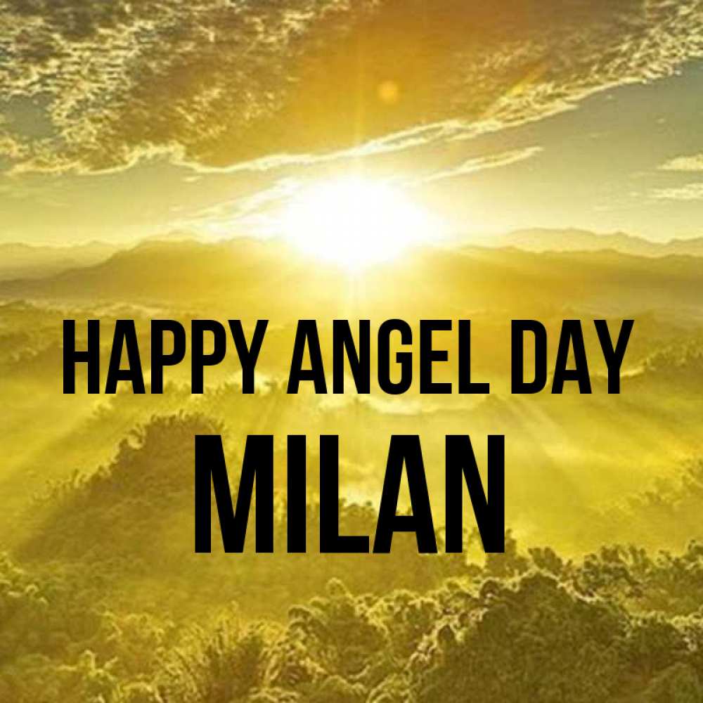 Greetings card с именем, Milan happy angel day леса и небо в желтом Greetings with text for free download 