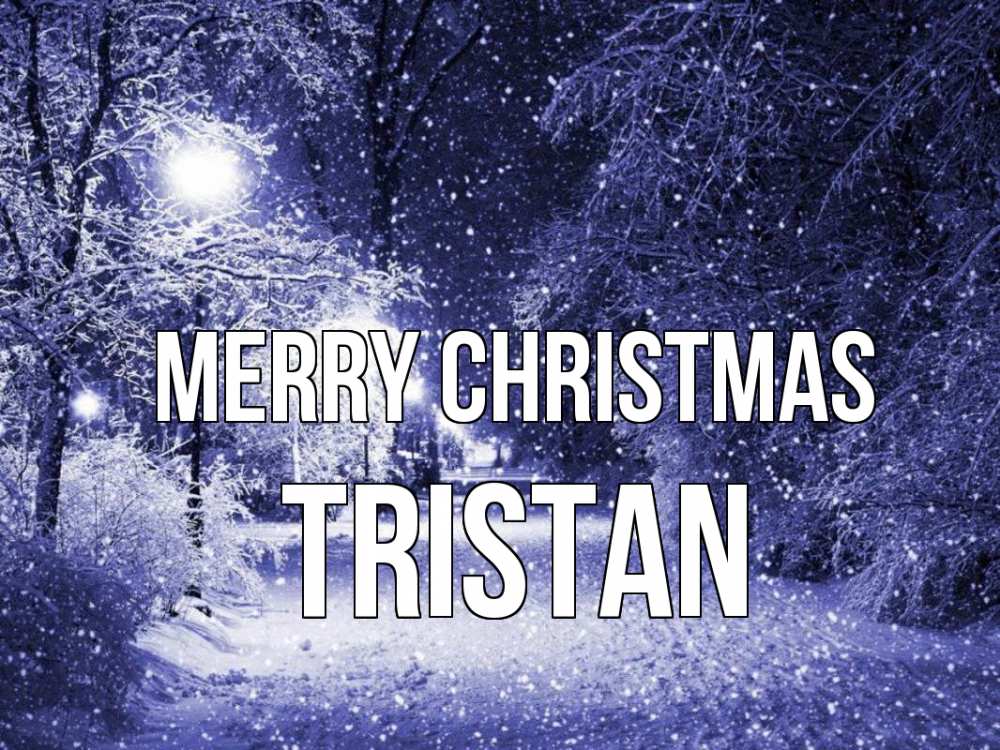 Greetings card с именем, Tristan Merry Christmas зима, снег, фонарь Greetings with text for free download 