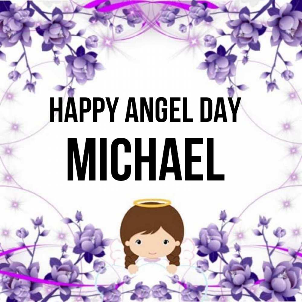 Greetings card с именем, Michael happy angel day с именинами в рамочке Greetings with text for free download 