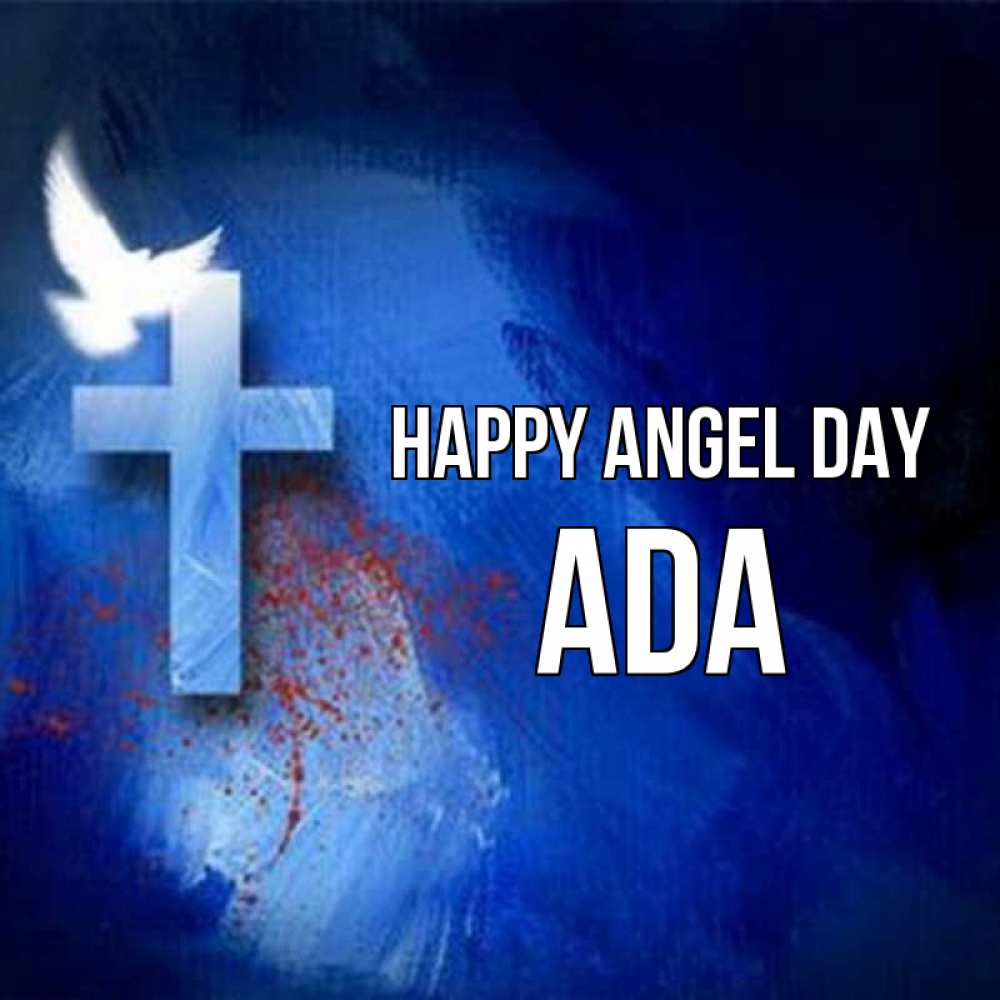 Greetings card с именем, Ada happy angel day Синий фон и птица Greetings with text for free download 
