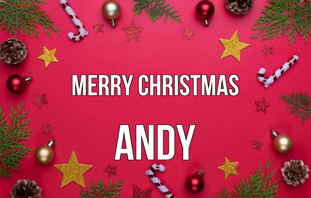 Greetings card с именем, Andy Merry Christmas с рождеством Greetings with text for free download 