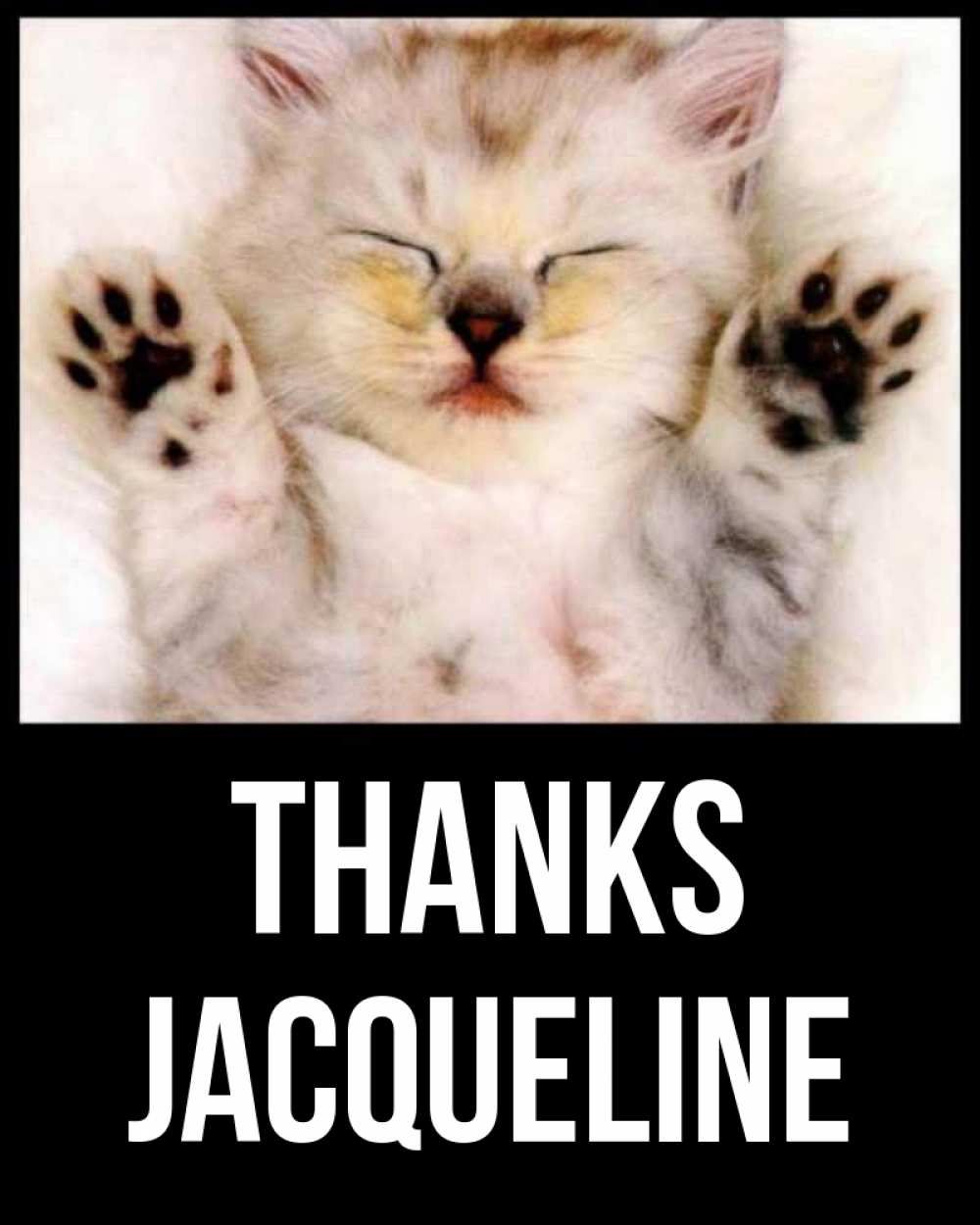 Greetings card с именем, Jacqueline Thanks маленький котенок Greetings with text for free download 