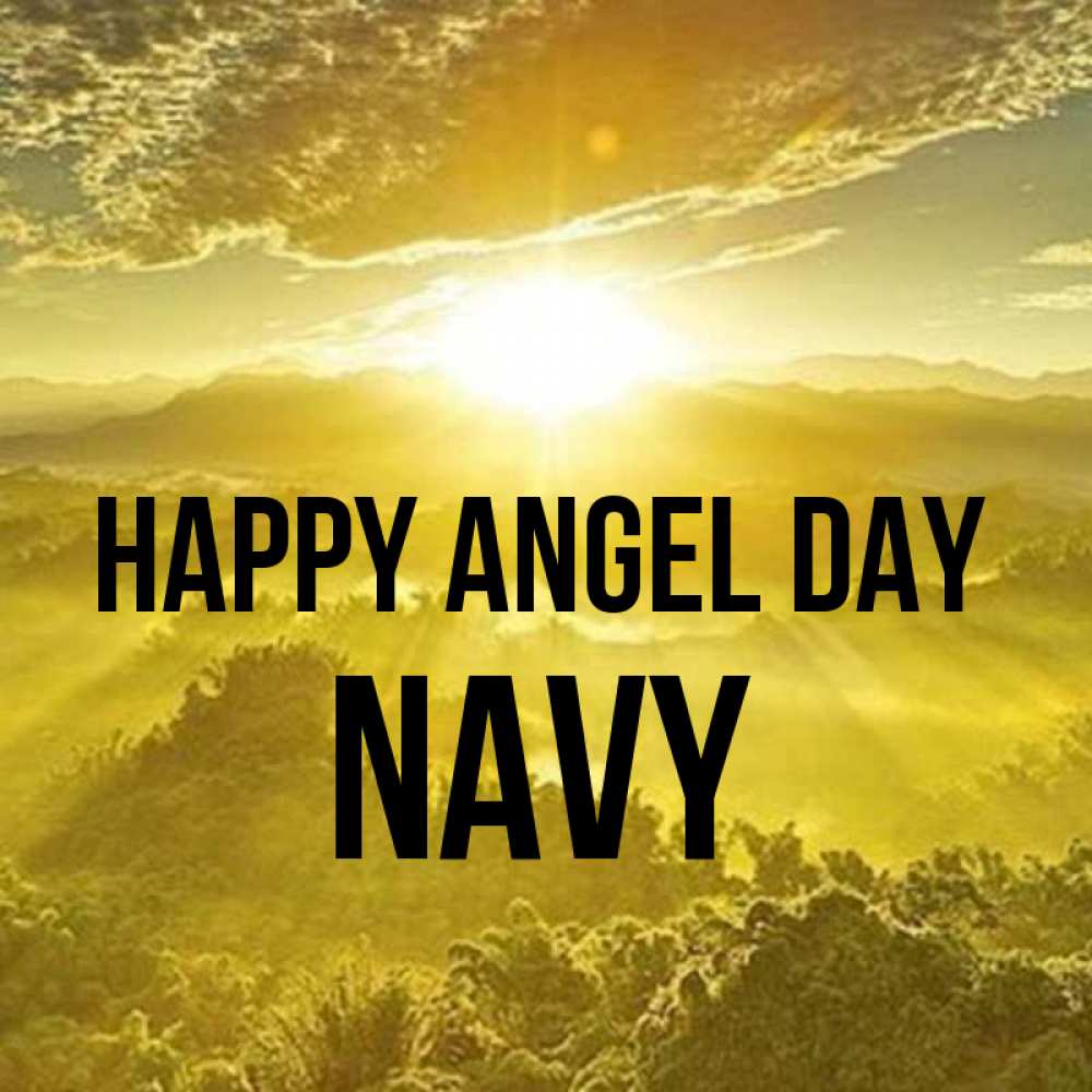 Greetings card с именем, Navy happy angel day леса и небо в желтом Greetings with text for free download 