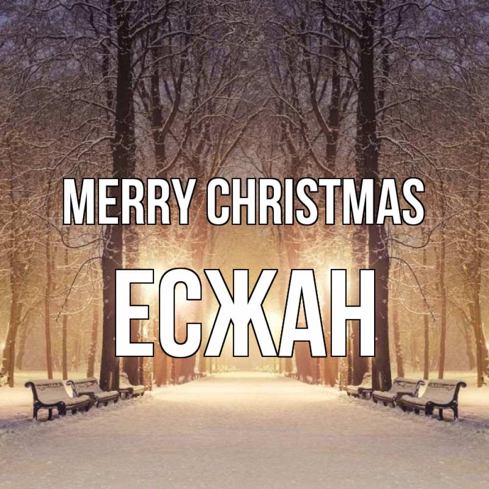 Greetings card с именем, Есжан Merry Christmas зима, парк, фонарь, лес Greetings with text for free download 
