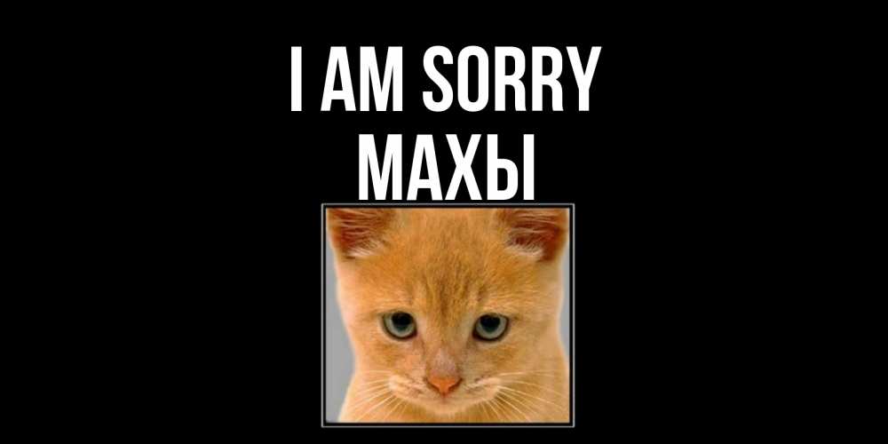 Greetings card с именем, МАХЫ I am sorry рыжий грустный кот просит прощения Greetings with text for free download 