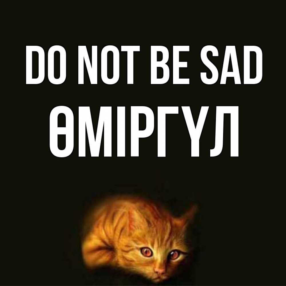 Greetings card с именем, ӨМІРГҮЛ Do not be sad лежащий кот в темноте Greetings with text for free download 