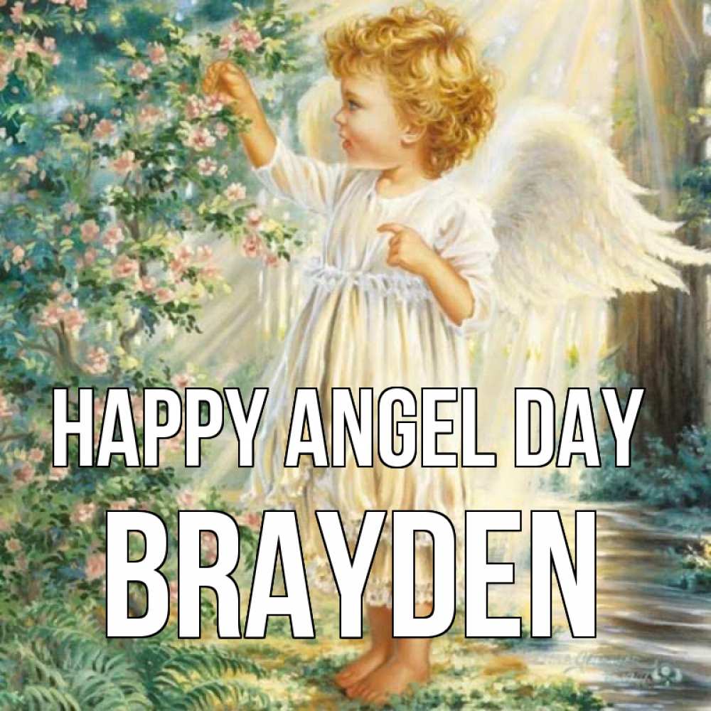 Greetings card с именем, Brayden happy angel day собирает цветы Greetings with text for free download 