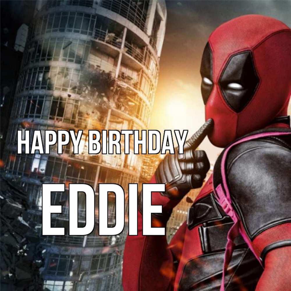 Greetings card с именем, Eddie Happy Birthday с супергероями Greetings with text for free download 