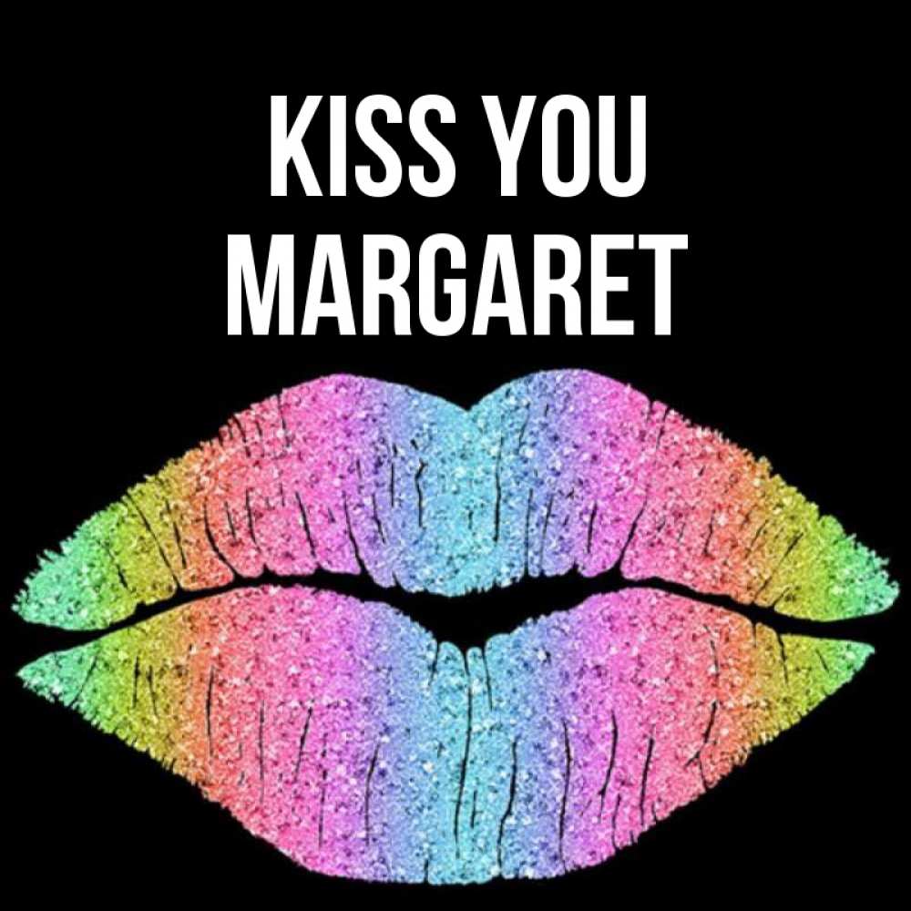 Greetings card с именем, Margaret Kiss you след от губ на черном фоне Greetings with text for free download 