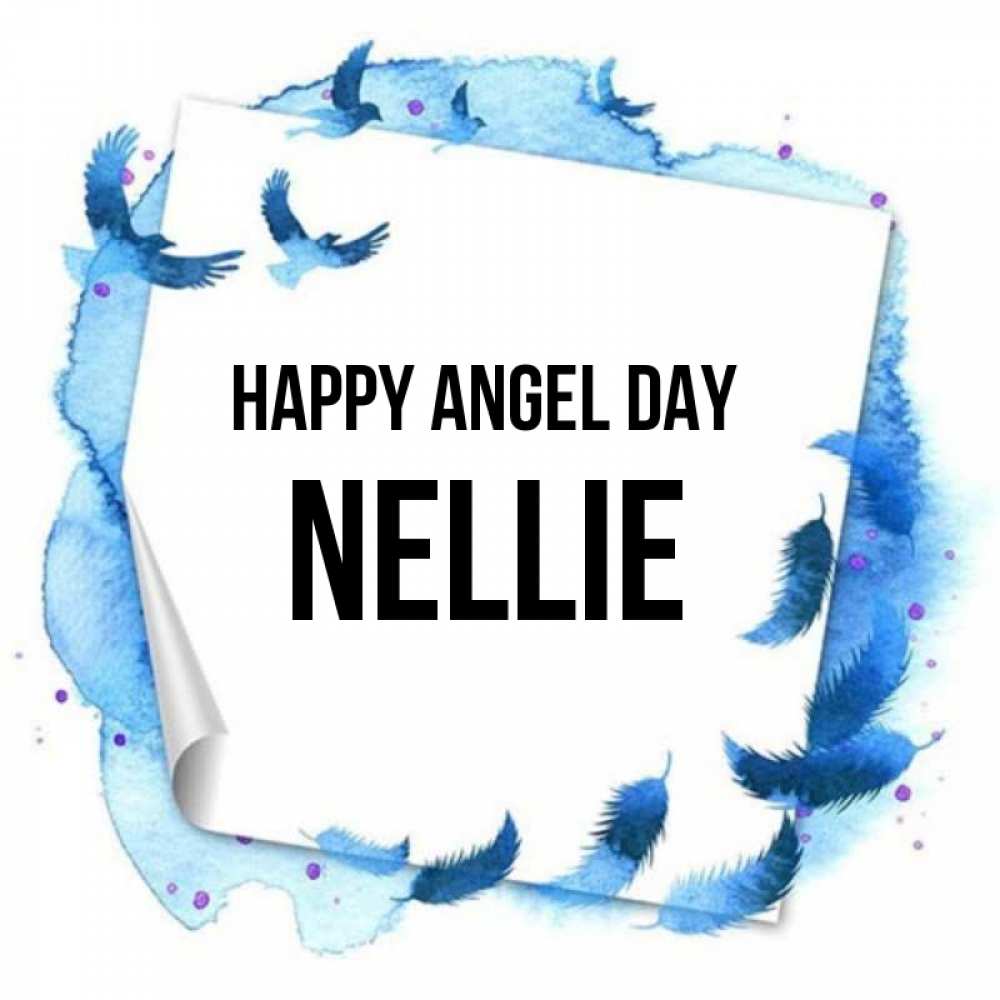 Greetings card с именем, Nellie happy angel day красивые птицы летят Greetings with text for free download 