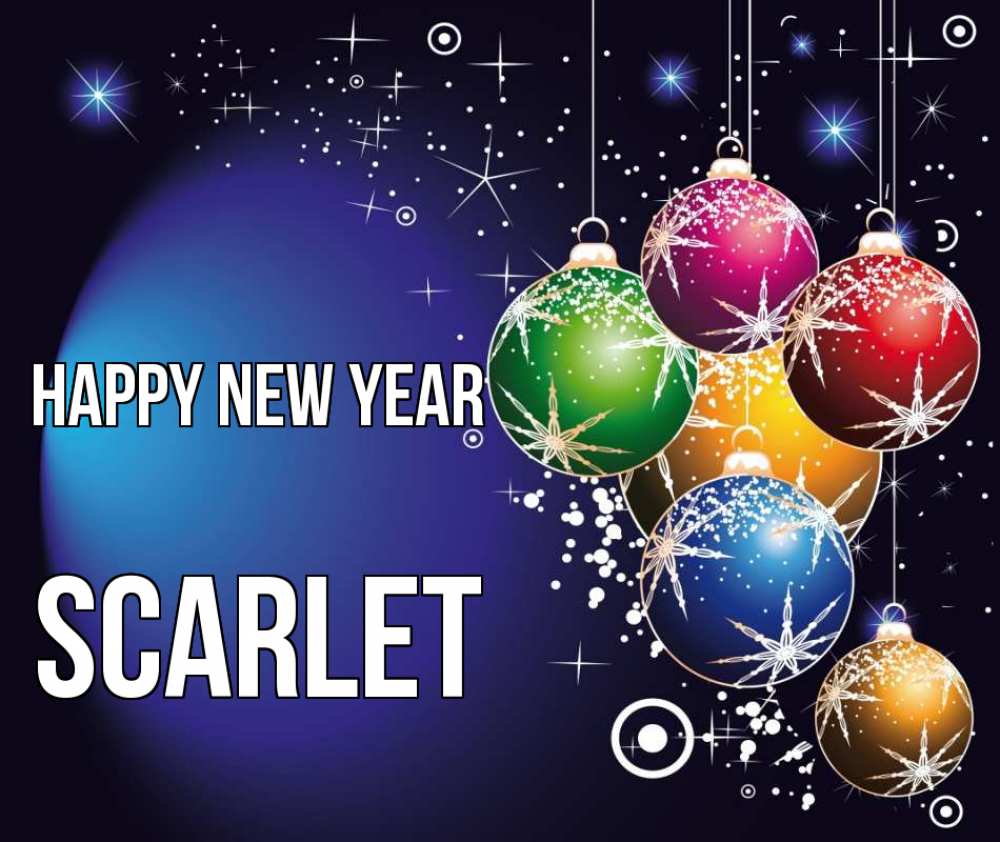 Greetings card с именем, Scarlet Happy New Year новый год Greetings with text for free download 