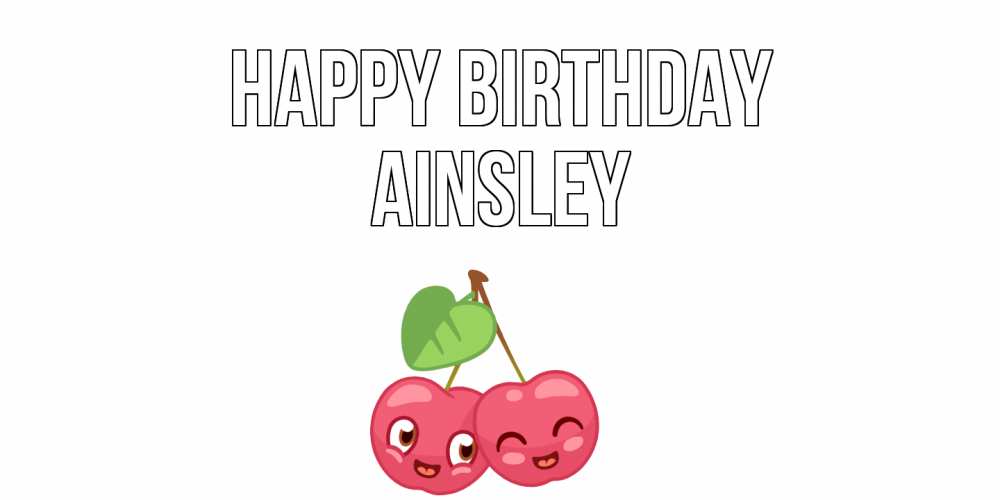Greetings card с именем, Ainsley Happy Birthday вишенки Greetings with text for free download 