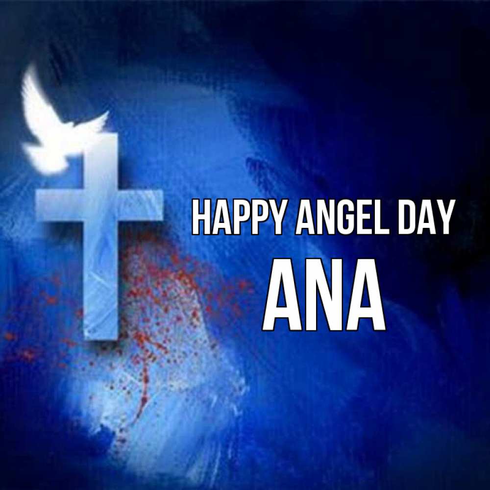 Greetings card с именем, Ana happy angel day Синий фон и птица Greetings with text for free download 