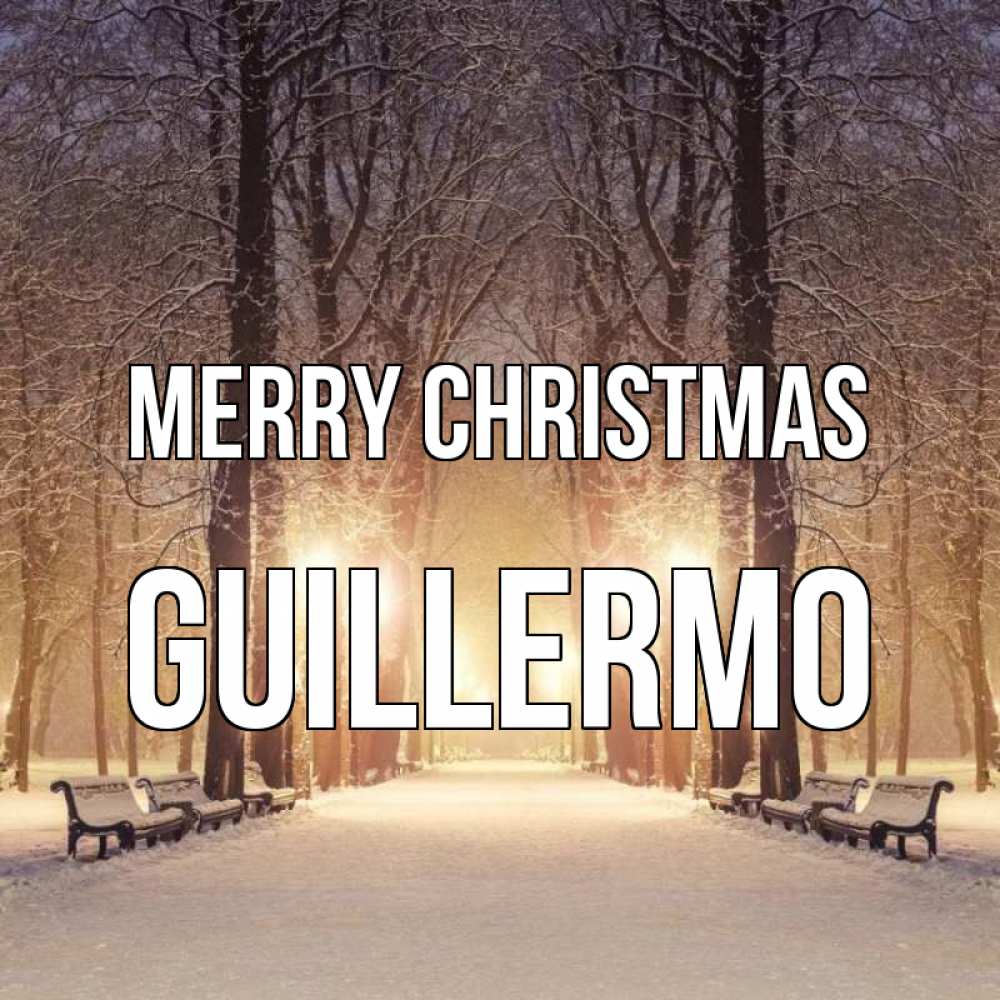 Greetings card с именем, Guillermo Merry Christmas зима, парк, фонарь, лес Greetings with text for free download 