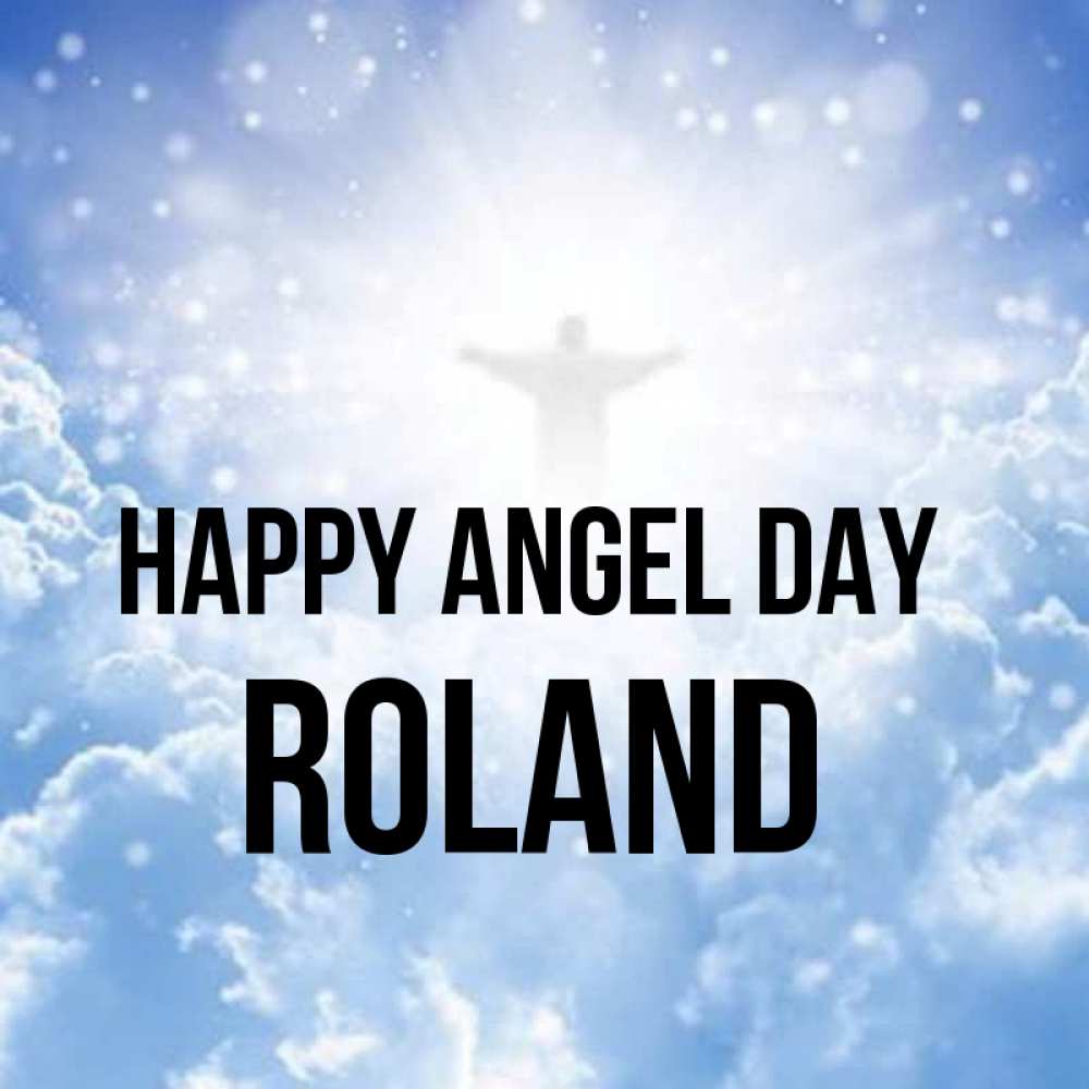Greetings card с именем, Roland happy angel day ангел на облаках в свете солнца Greetings with text for free download 