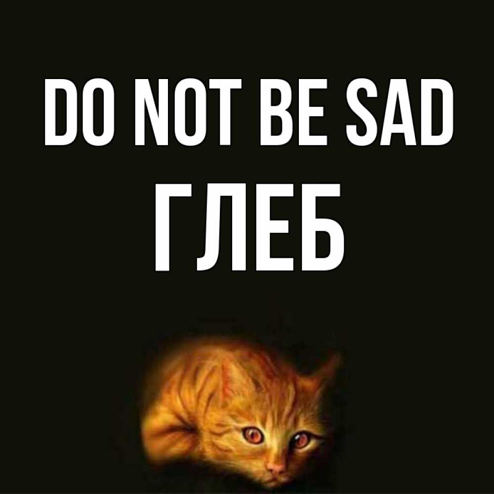 Greetings card с именем, Глеб Do not be sad лежащий кот в темноте Greetings with text for free download 