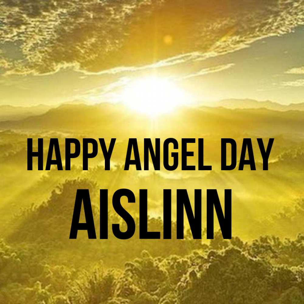 Greetings card с именем, Aislinn happy angel day леса и небо в желтом Greetings with text for free download 