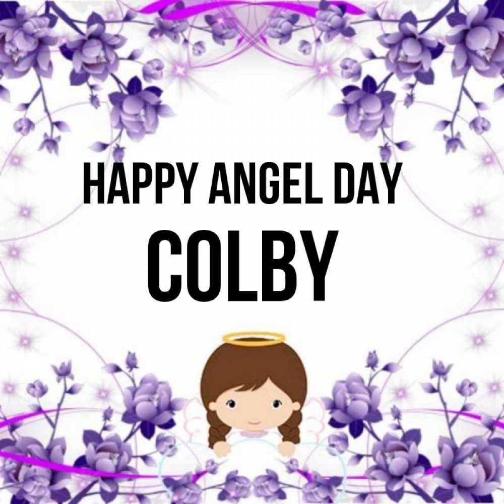 Greetings card с именем, Colby happy angel day с именинами в рамочке Greetings with text for free download 