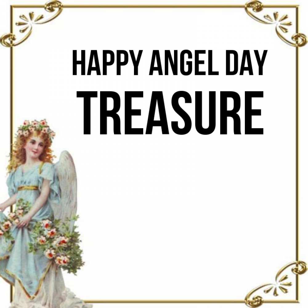 Greetings card с именем, Treasure happy angel day с именинами от девушки ангела Greetings with text for free download 