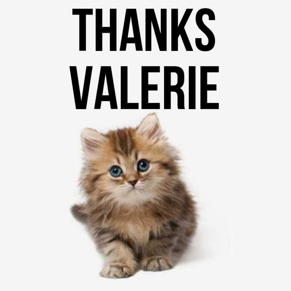 Greetings card с именем, Valerie Thanks пушистый котик Greetings with text for free download 