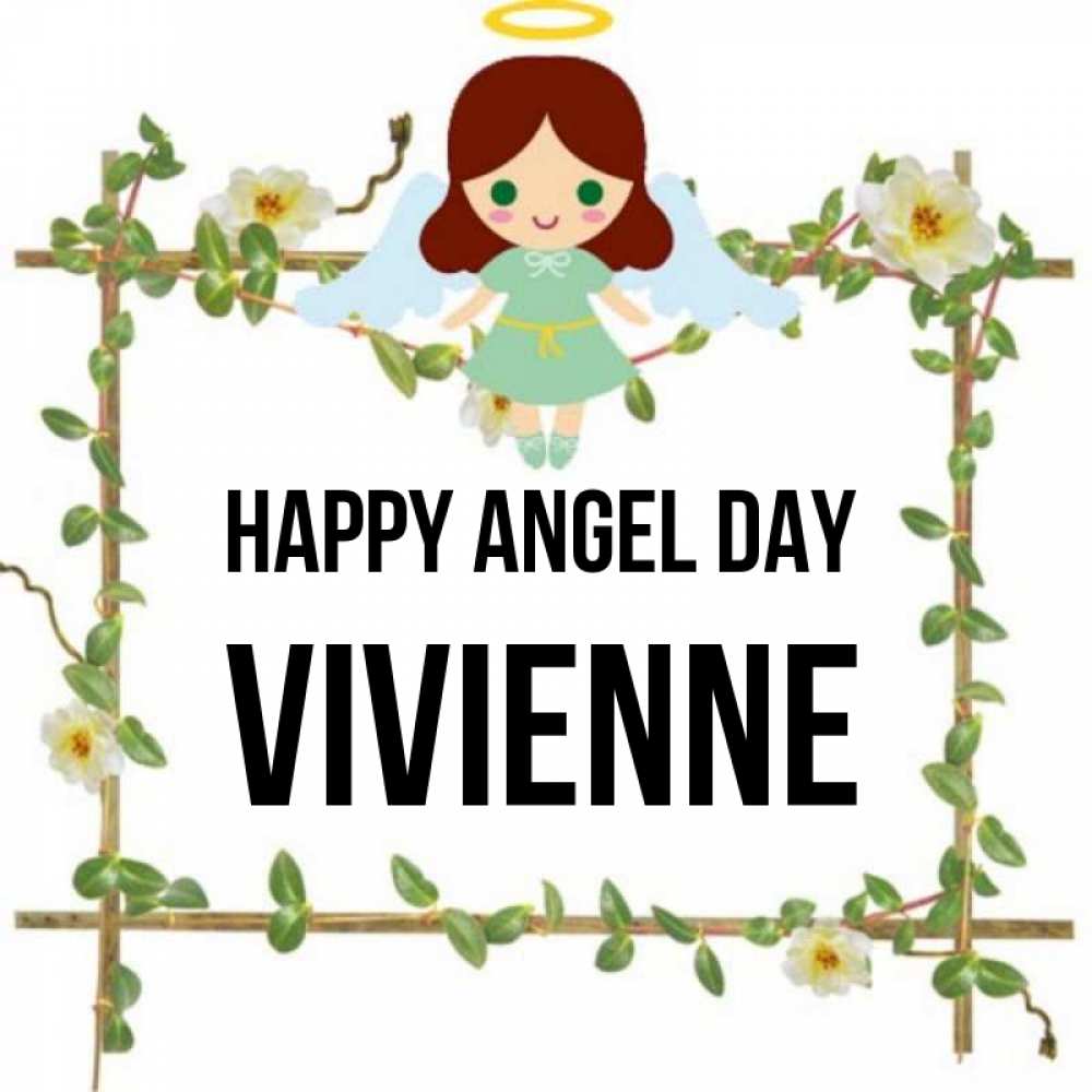 Greetings card с именем, Vivienne happy angel day Ангел с нимбом Greetings with text for free download 