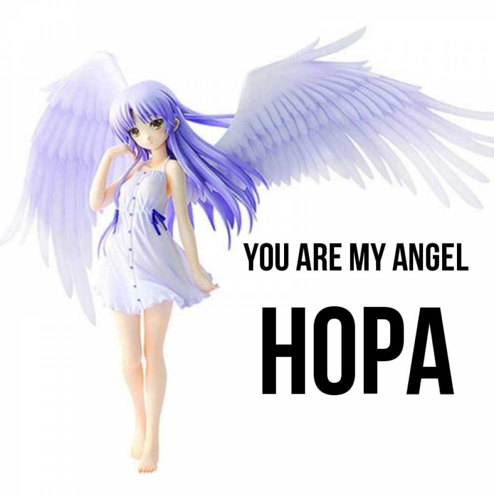 Greetings card с именем, Нора You are my angel девушка ангел с фиолетовыми крыльями Greetings with text for free download 