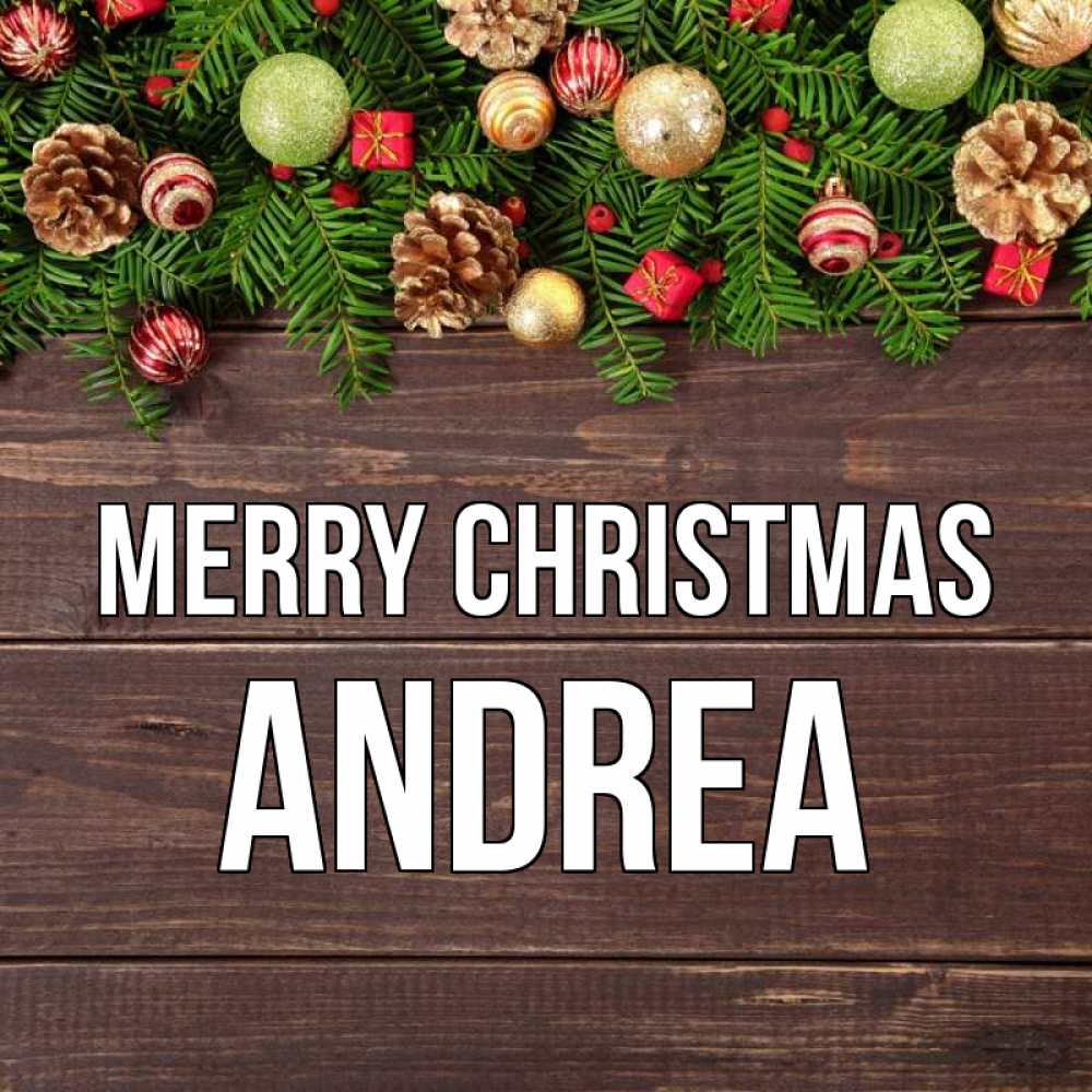 Greetings card с именем, Andrea Merry Christmas с рождеством Greetings with text for free download 