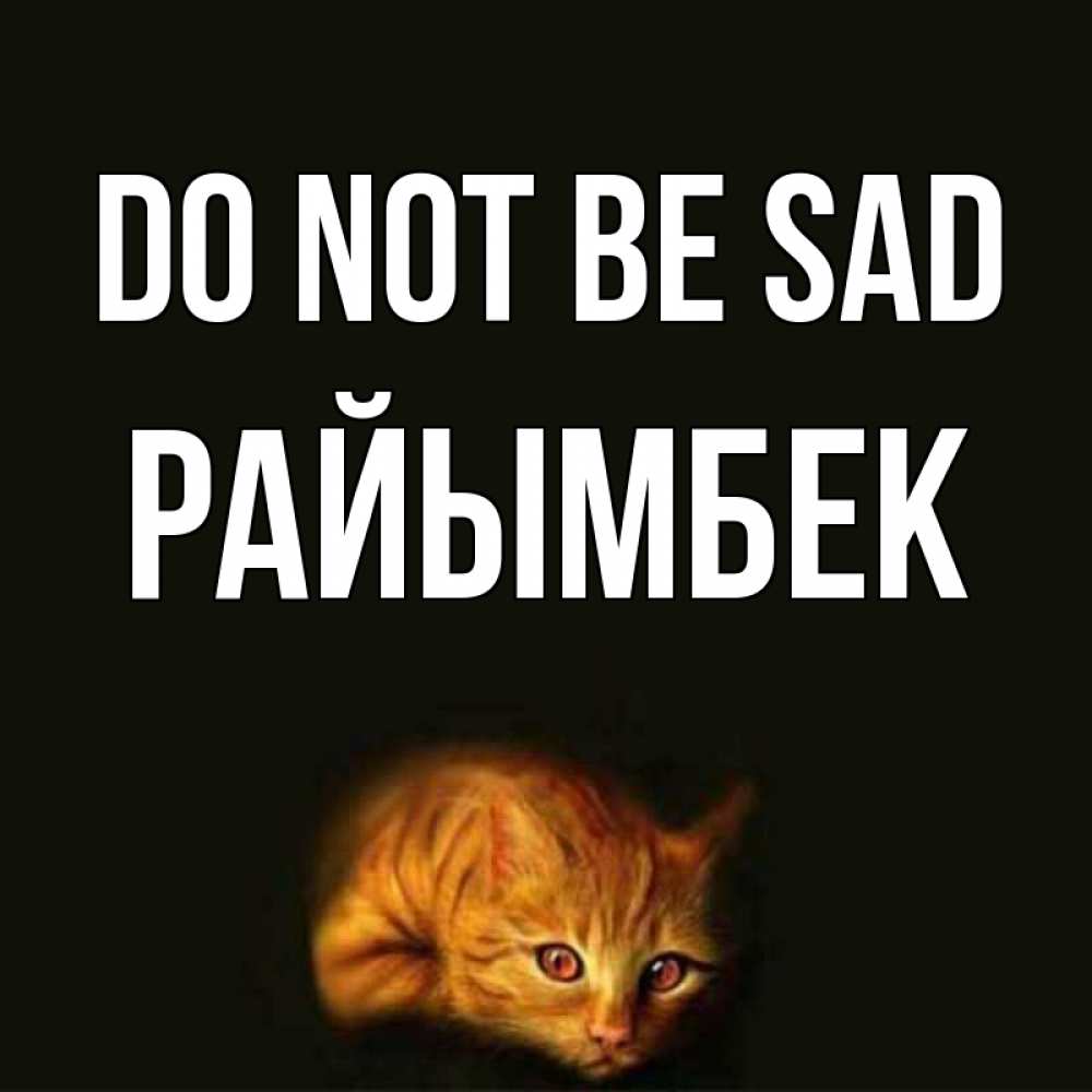 Greetings card с именем, РАЙЫМБЕК Do not be sad лежащий кот в темноте Greetings with text for free download 