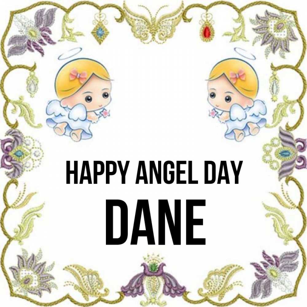 Greetings card с именем, Dane happy angel day маленькие ангелы с крылышками Greetings with text for free download 