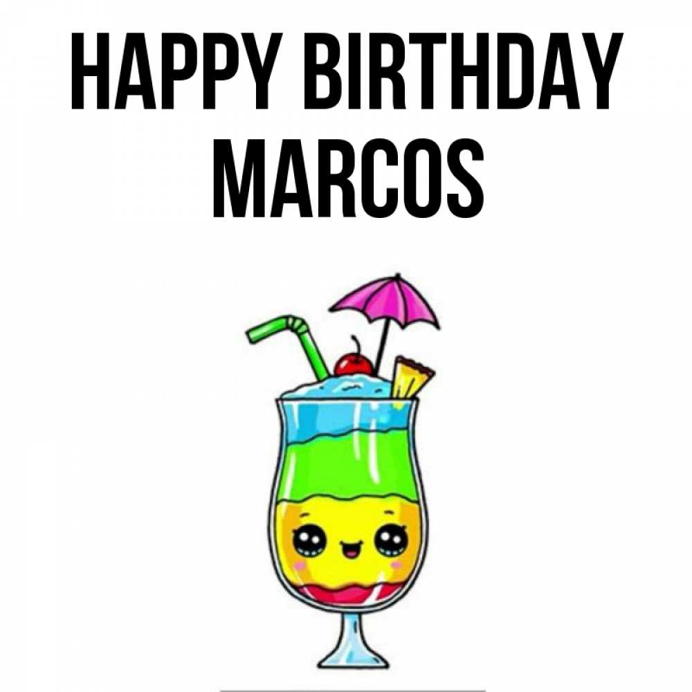 Greetings card с именем, Marcos Happy Birthday с зонтиком Greetings with text for free download 
