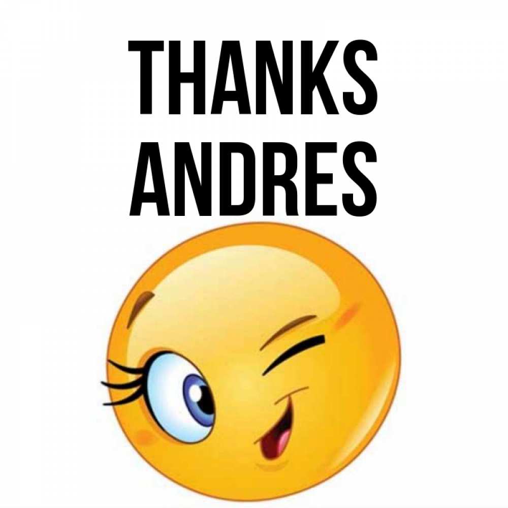 Greetings card с именем, Andres Thanks открытка с подмигивающим смайлом Greetings with text for free download 