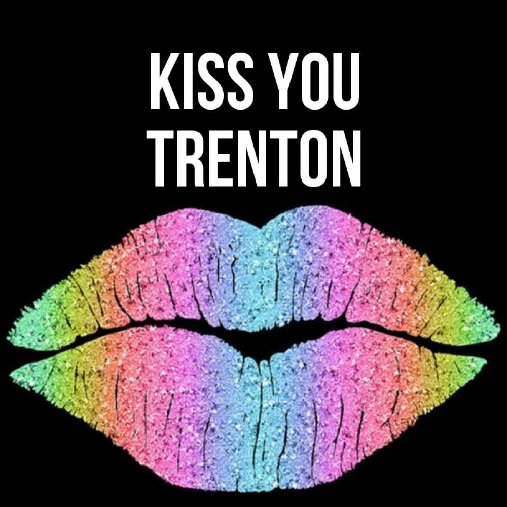 Greetings card с именем, Trenton Kiss you след от губ на черном фоне Greetings with text for free download 