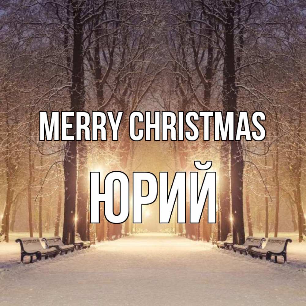 Greetings card с именем, Юрий Merry Christmas зима, парк, фонарь, лес Greetings with text for free download 