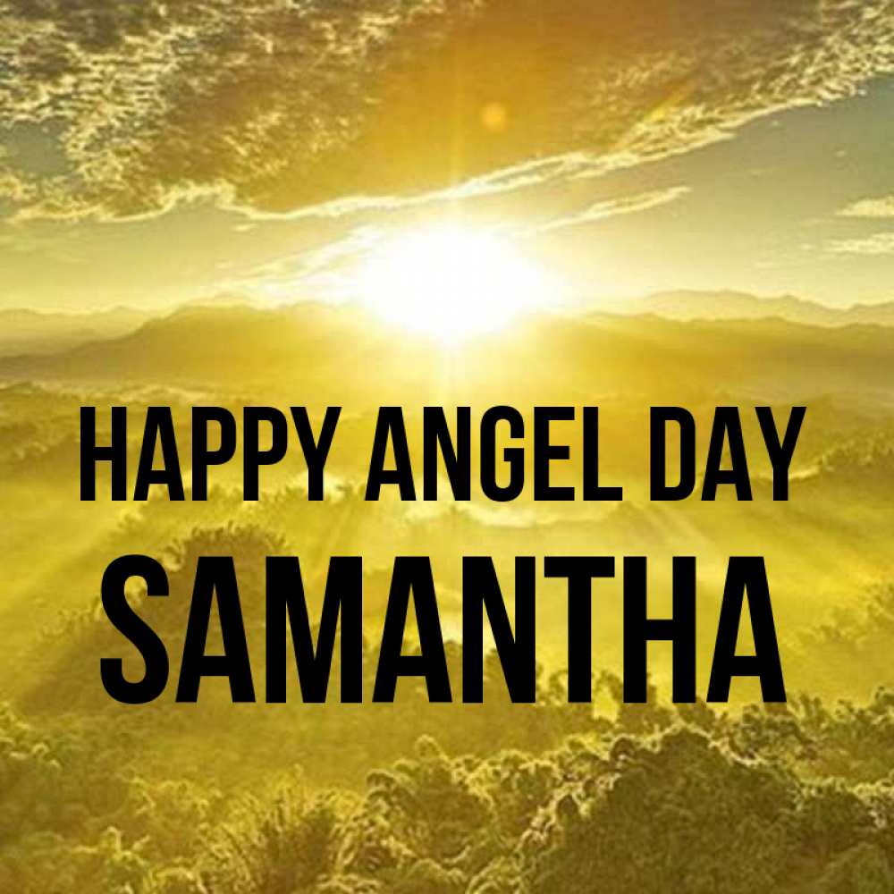 Greetings card с именем, Samantha happy angel day леса и небо в желтом Greetings with text for free download 