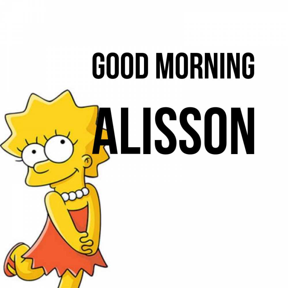 Greetings card с именем, Alisson Good morning в платье и ожерелье Greetings with text for free download 