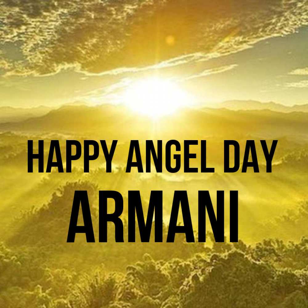 Greetings card с именем, Armani happy angel day леса и небо в желтом Greetings with text for free download 