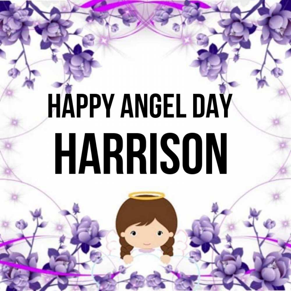 Greetings card с именем, Harrison happy angel day с именинами в рамочке Greetings with text for free download 
