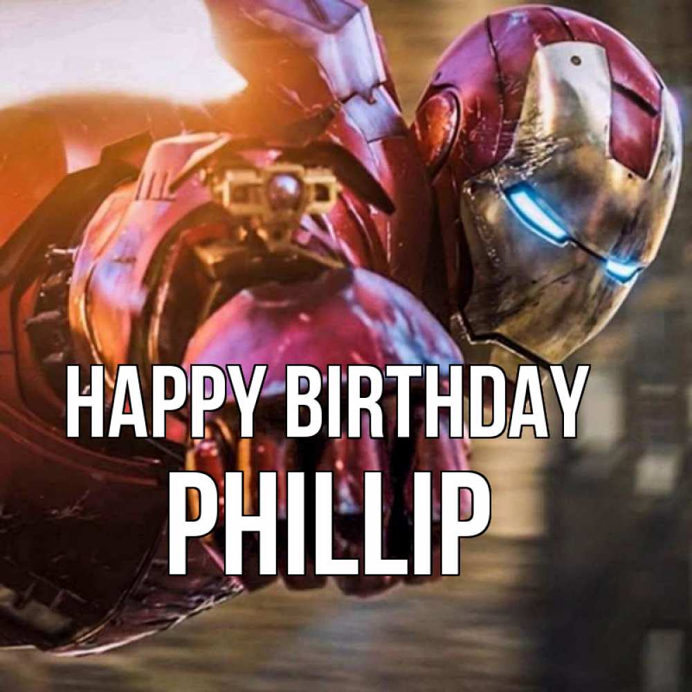Greetings card с именем, Phillip Happy Birthday марвел супергерои в костюме Greetings with text for free download 