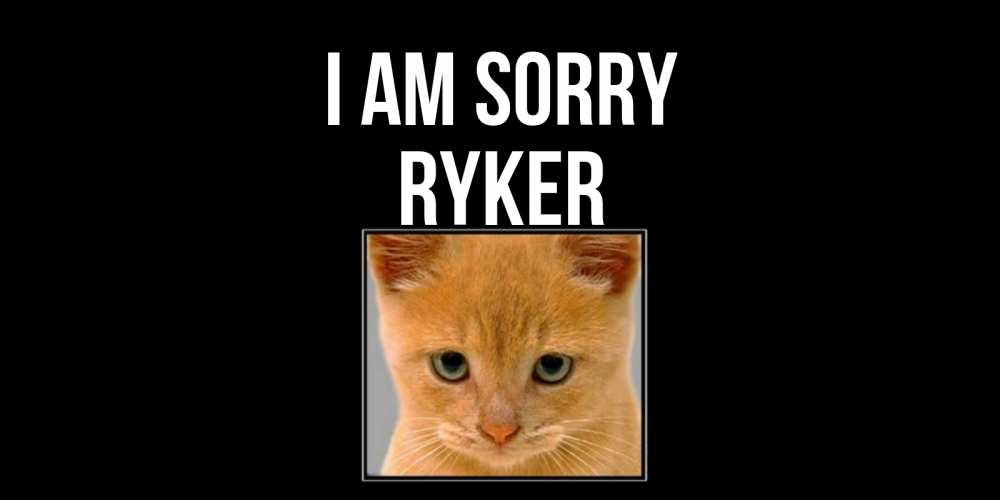 Greetings card с именем, Ryker I am sorry рыжий грустный кот просит прощения Greetings with text for free download 