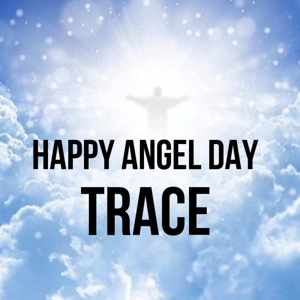 Greetings card с именем, Trace happy angel day ангел на облаках в свете солнца Greetings with text for free download 